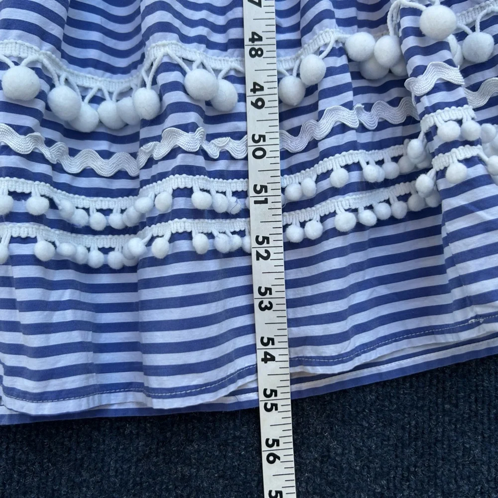 CK Bradley Blue White Striped Tiered Maxi Dress
Pockets Pompoms Medium flaw - Picture 10 of 15